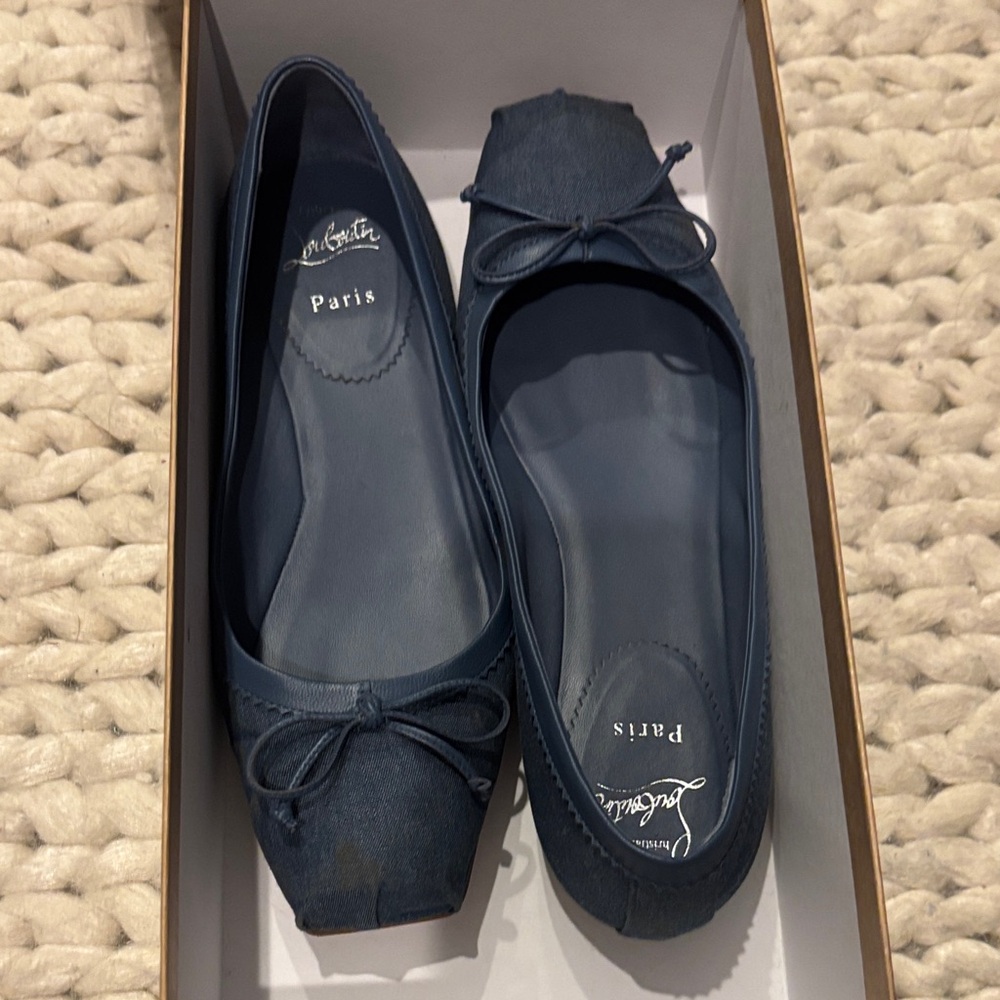 Christian Louboutin Navy Flats with Bow Detail